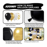 Black And Gold Balloon Arch Kit, 140Pcs Black White Metallic Gold Confetti Latex Balloons 18 12 10 5 Inch Different Size Balloons For Birthday Anniversary Graduation Wedding Party Decorations