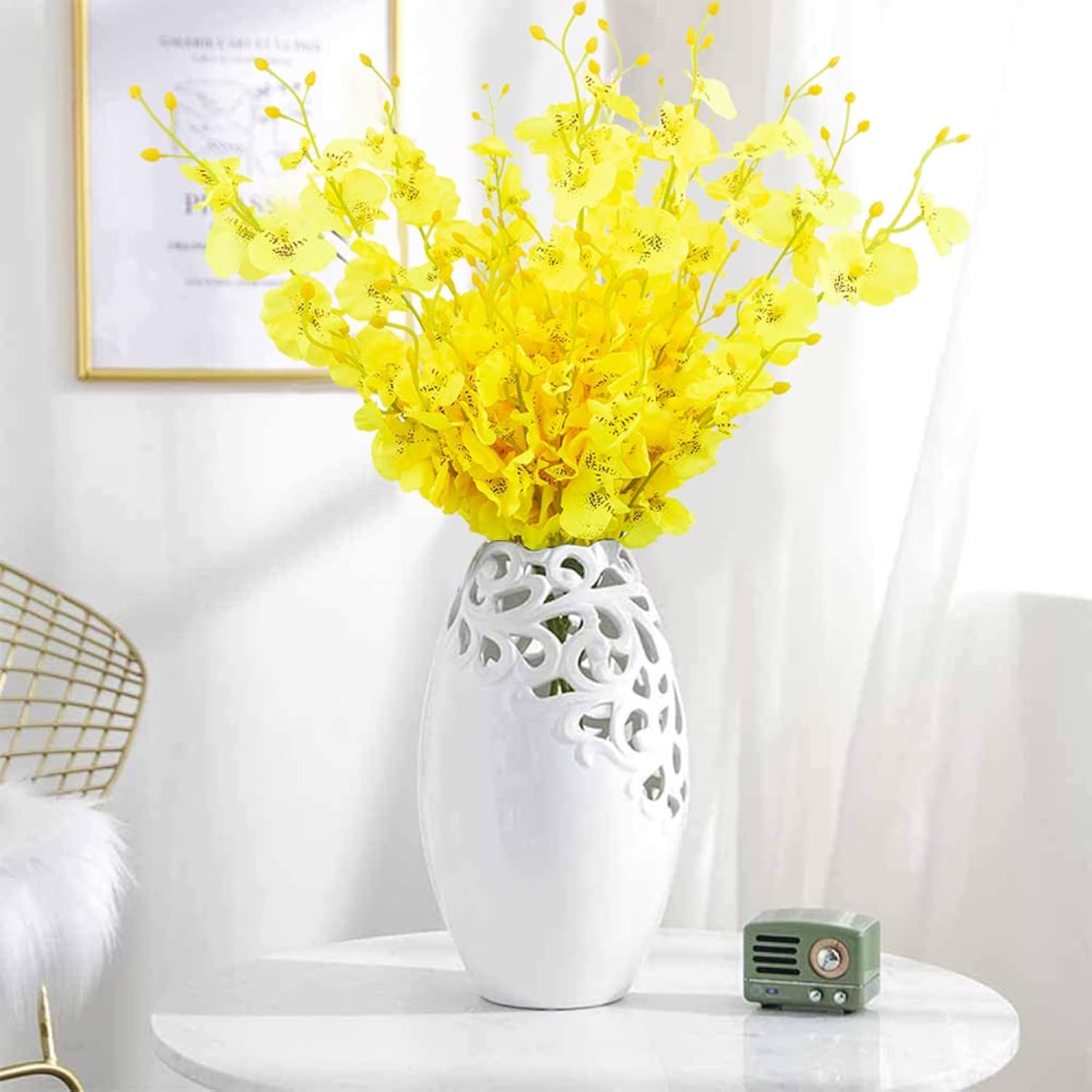 12 Pcs Artificial Flowers Orchids Silk Flowers Fake Orchid In Bulk Artificial Flowers Long Stem 20" Yellow Dancing Orchids Flower For Wedding Home Office Party Festive Decoration