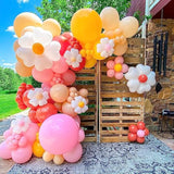 155Pcs Daisy Balloon Arch Garland Kit Macaron Pink Yellow Retro Orange White Heart Balloons With Plum Clip Daisy Shaped Flower For Two Groovy Party Decor Daisy Theme Wedding Birthday Mother’S Day