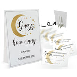 Candy Guessing Game Cards-1 Sign 8X11" And 50 Cards, Golden Moon How Many Game Sign, For Boys Girls Birthday Party, Baby Shower, Party Games Activities And Decorations 06