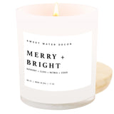 Merry And Bright Soy Christmas Candle - Bayberry, Clove, Nutmeg, And Cedar Scented Holiday Candles For Home - 11Oz White Jar + Wood Lid, 50+ Hour Burn Time, Made In The Usa