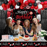 Red And Black Birthday Decorations For Men Women, Happy Birthday Decorations Fo Boys Girls Party Decoration Backdrop & Tablecloth Balloons Arch Kit Confetti Balloons Foil Fringe Curtains Table Cover