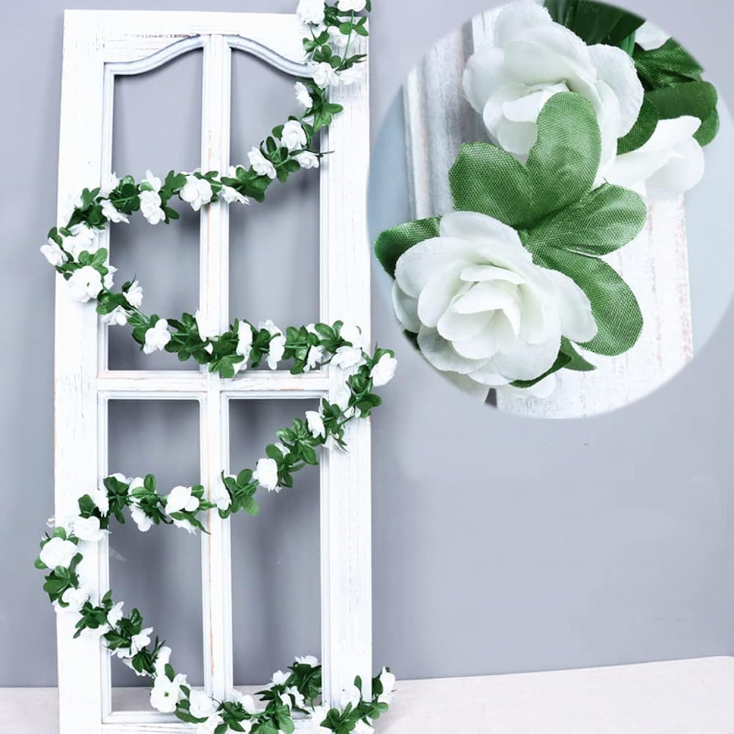 Fake Flowers - 4Pcs 32.8 Ft Artificial Rose Vine Flower Plants Hanging Rose Ivy For Home Hotel Office Wedding Party Garden Craft Art Décor (White)