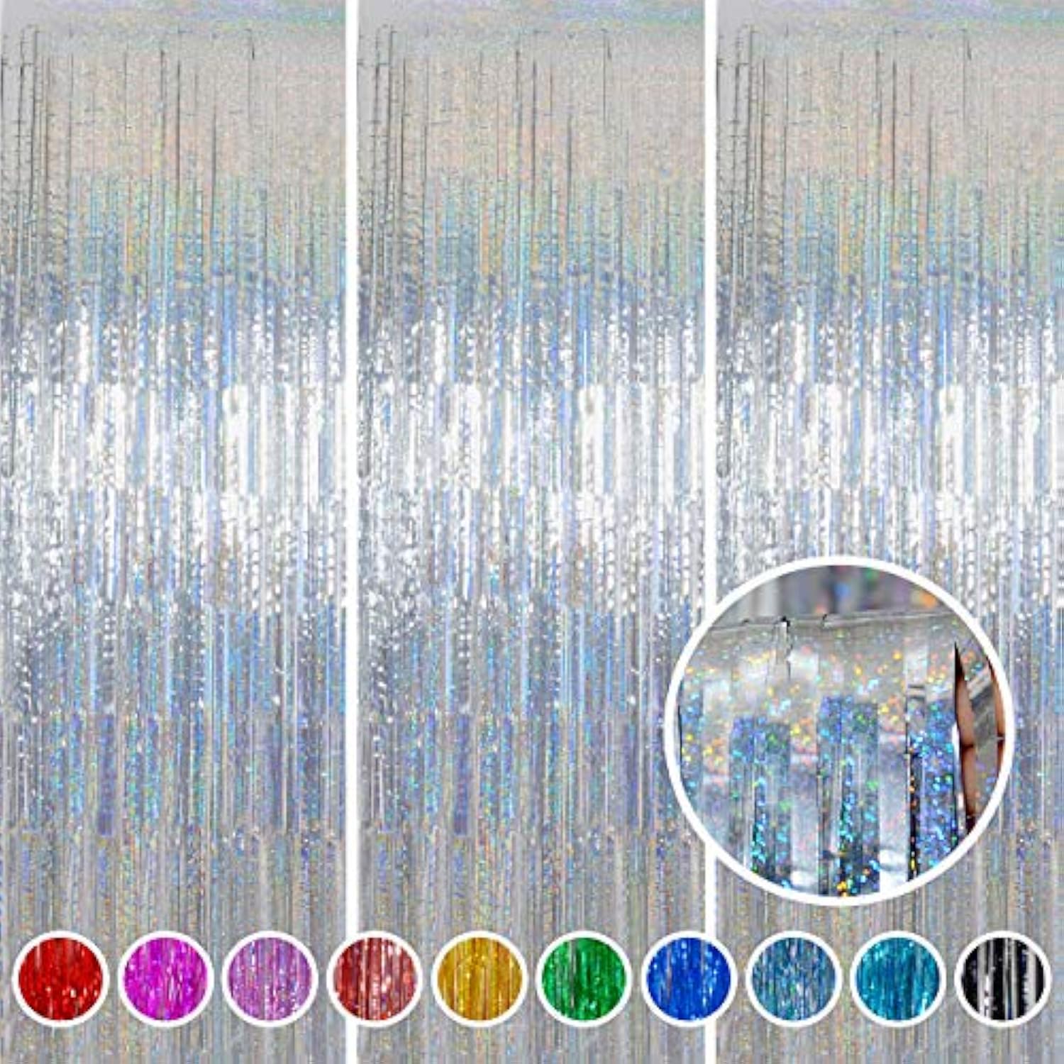 Foil Fringe Curtains New Years Eve Party Supplies 2026 - 3 Pack 3.2 X 8.2 Ft Silver Tinsel Curtain Photo Backdrop For Birthday Party Or Disco Party Decorations