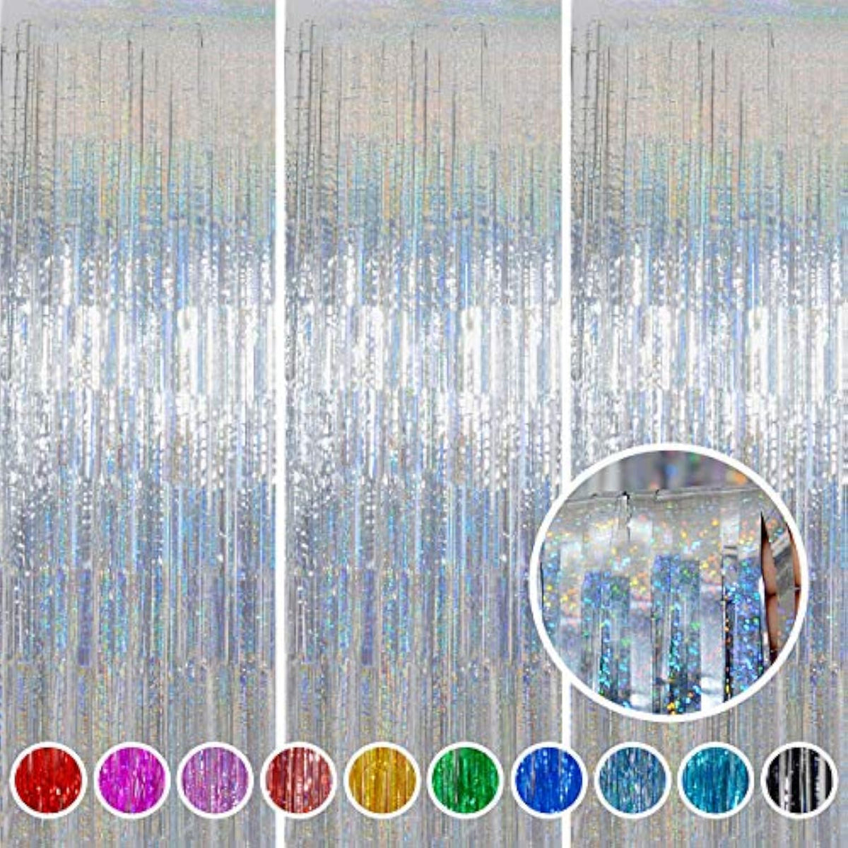 Foil Fringe Curtains New Years Eve Party Supplies 2026 - 3 Pack 3.2 X 8.2 Ft Silver Tinsel Curtain Photo Backdrop For Birthday Party Or Disco Party Decorations