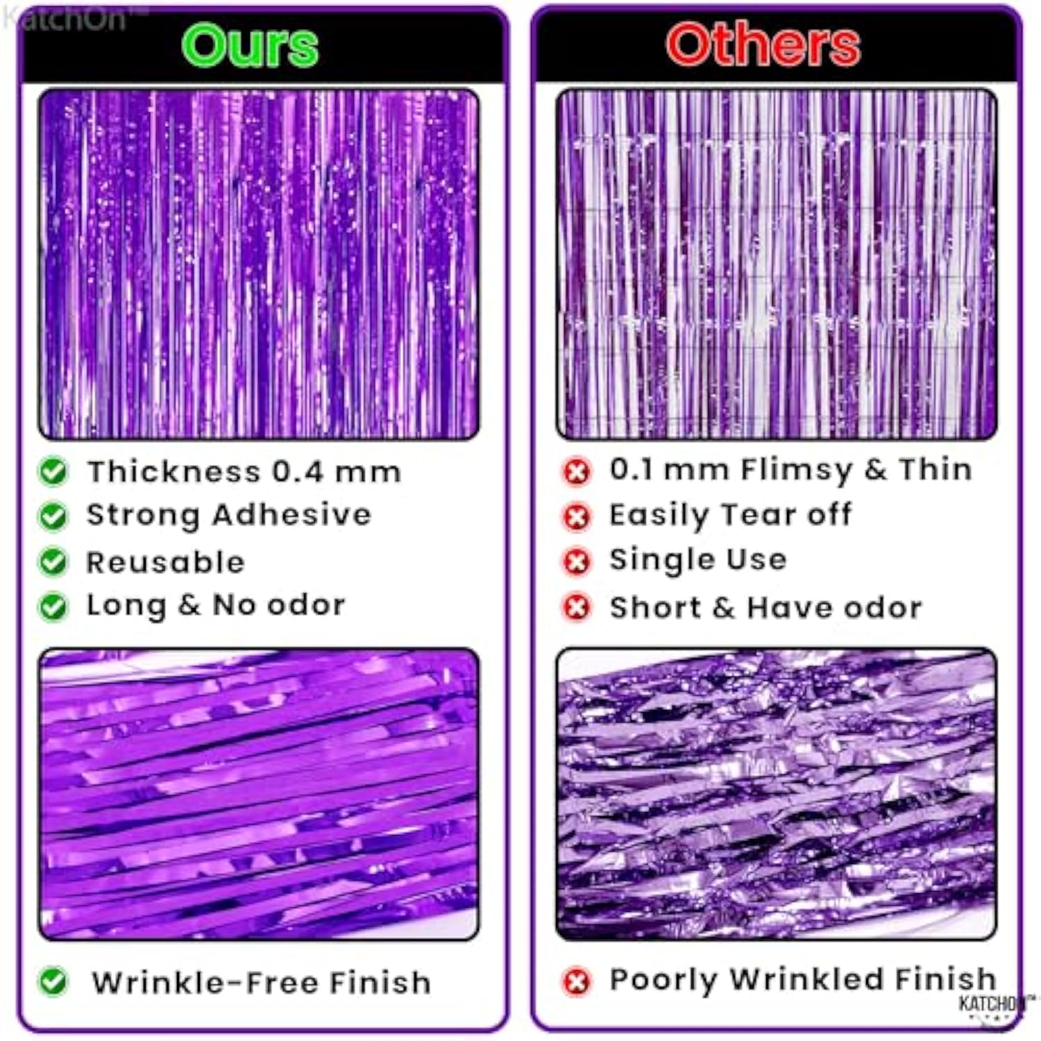 , Metallic Purple Foil Fringe Curtain - Pack Of 2 | Streamer Backdrop For Purple Birthday Decorations | Wedding, Anniversary, Bachelorette Party Decoration | Unicorn, Mermaid Party Decorations