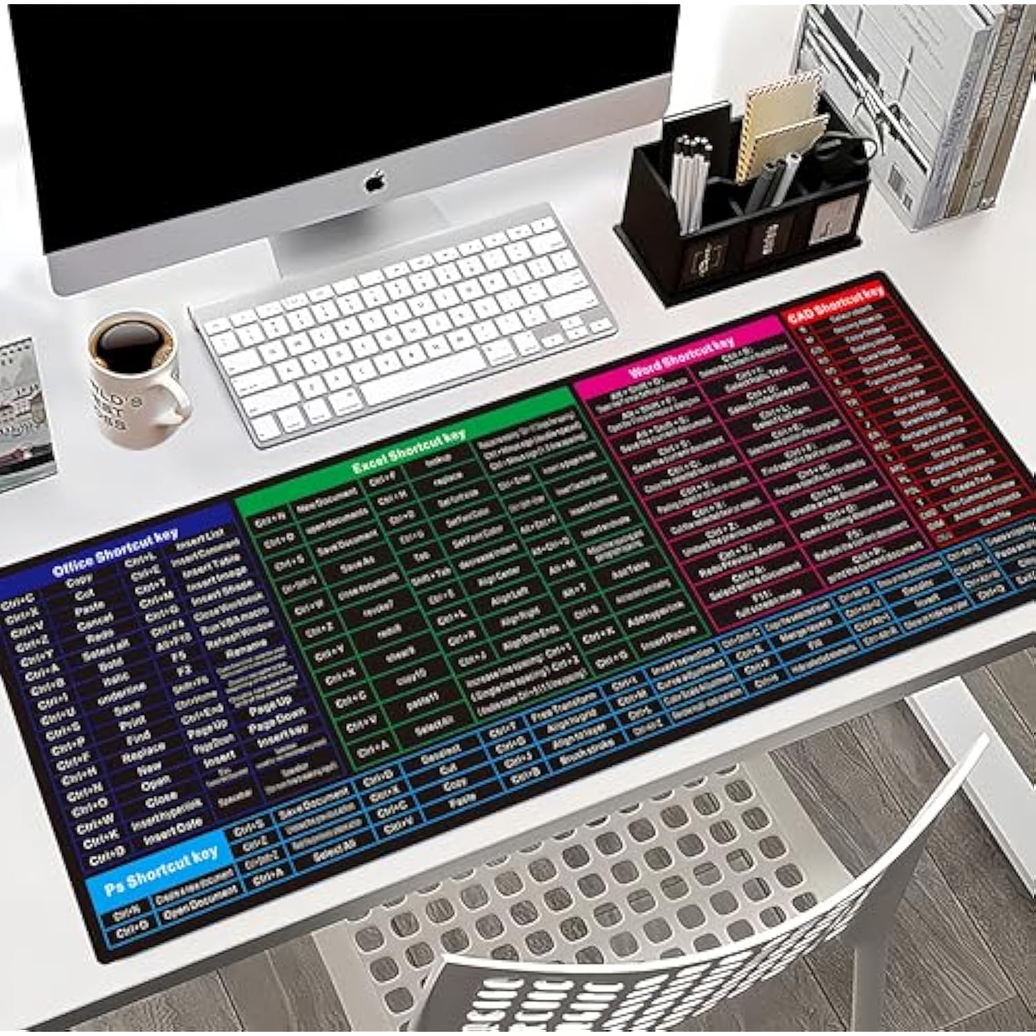 Xl Gaming Mouse Pad With Excel?Word?Cad?Ps Shortcuts - Waterproof Desk Mat For Office, Students, Gamers, Designers, And Programmers?(31.5X11.8X0.12 Inch)