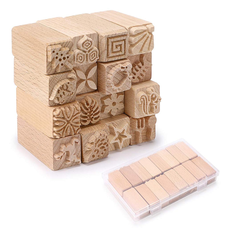 Set Of 16 Clay Modeling Pattern Stamp Kit, Wooden Clay Pottery Stamps Pottery