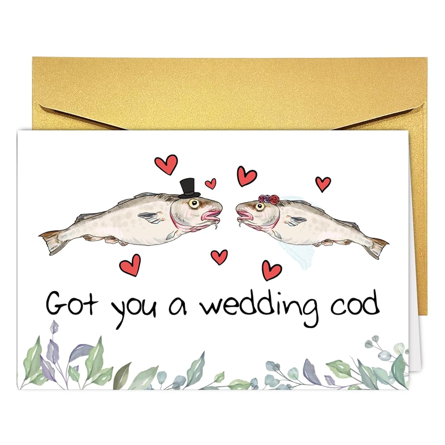 Funny Cod Pun Valentine' Day Wedding Card For Bride Groom, Silly Fish Fun Marrige Card For Newlyweds Friends, Humorous Engagement Cards&Gifts For Couple Partner, Bridal Shower Gift For Him Her.