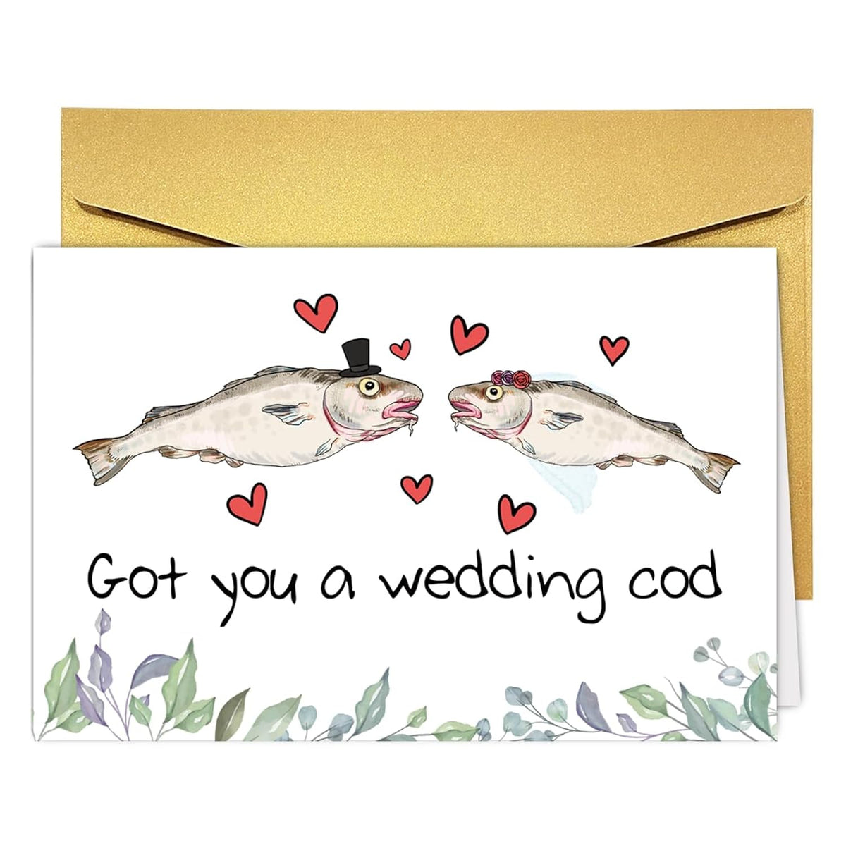 Funny Cod Pun Valentine' Day Wedding Card For Bride Groom, Silly Fish Fun Marrige Card For Newlyweds Friends, Humorous Engagement Cards&Gifts For Couple Partner, Bridal Shower Gift For Him Her.