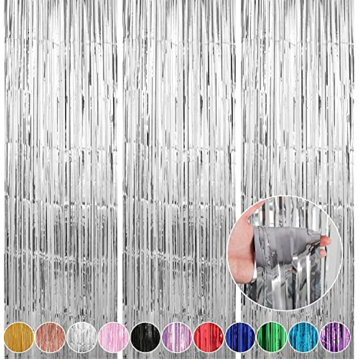 3 Pack 3.3 X 9.9 Ft Silver Foil Fringe Backdrop Curtain, Streamer Backdrop Curtains, Streamers Birthday Metallic Paper Party Decorations, Tinsel Curtain For Parties, Photo Booth Backdrops