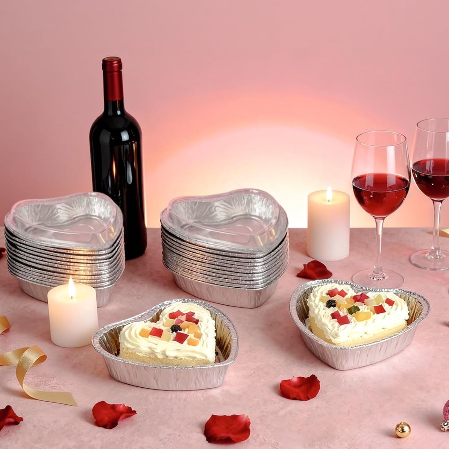 6Pcs Valentine‘S Day Cake Pan With Lids Heart Shaped Pans 27Oz Large Baking Cups Dessert Box Food Containers Aluminum Foil Cake Pans Packing Takeaway Boxes For Valentines Day Wedding Party
