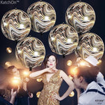 , Big Black And Gold Marble Balloons - 22 Inch, Pack Of 6 | Round 4D Marble Black And Gold Balloons | Mylar Balloons For Golden Anniversary, Birthday, Bachelorette Party Decor