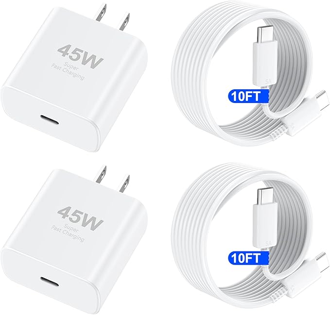 45W USB C Fast Charger with 10FT Type C Charging Cable for iPhone 17 16 15 Pro Max Plus Samsung Galaxy S25 Wall Charger