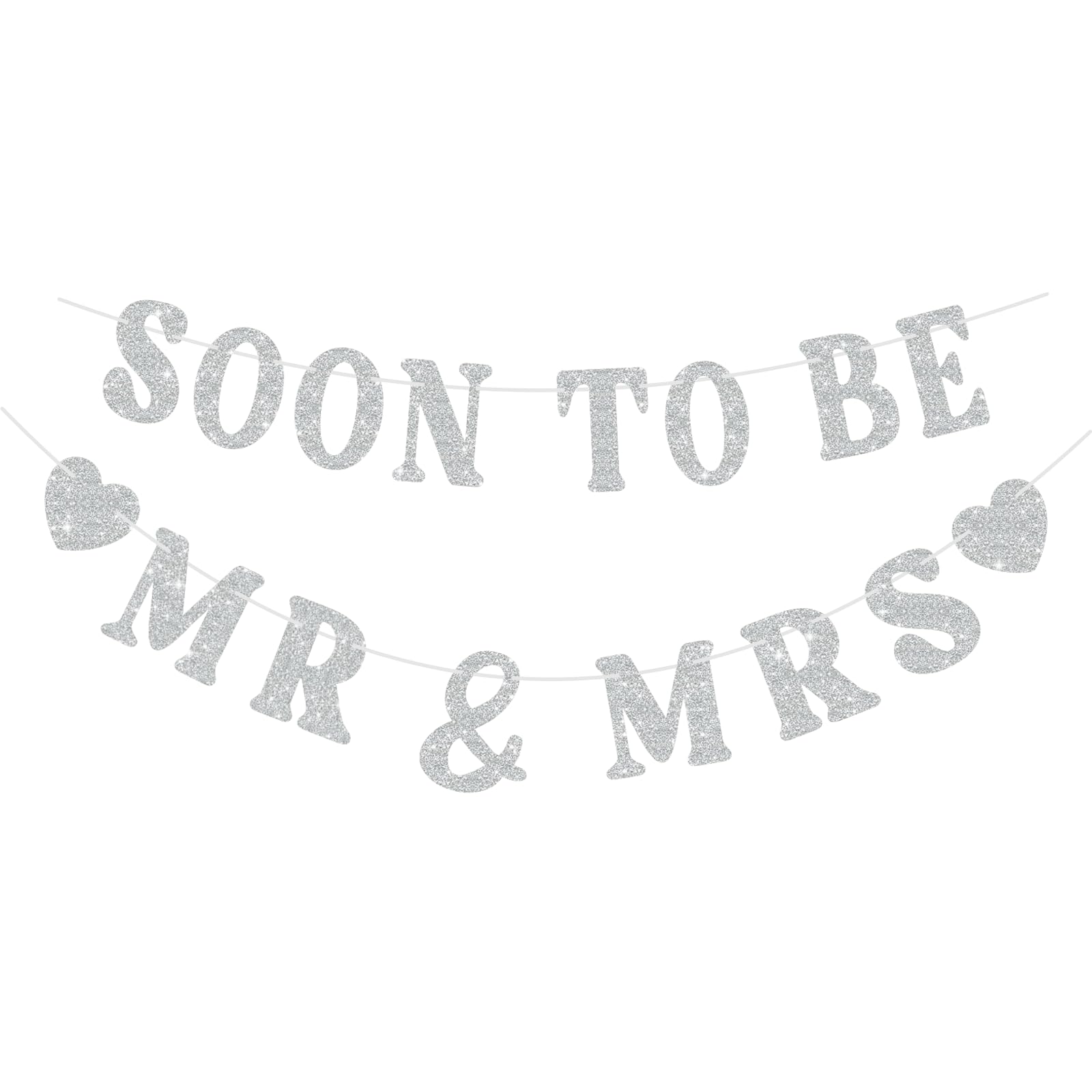 Soon To Be Mr & Mrs Banner for Bridal Shower Decorations, Pre-Strung Silvery Glitter Engagement Banner, Wedding Decorations for Home Party Mantle Hanging Sign Couples Shower Decorations