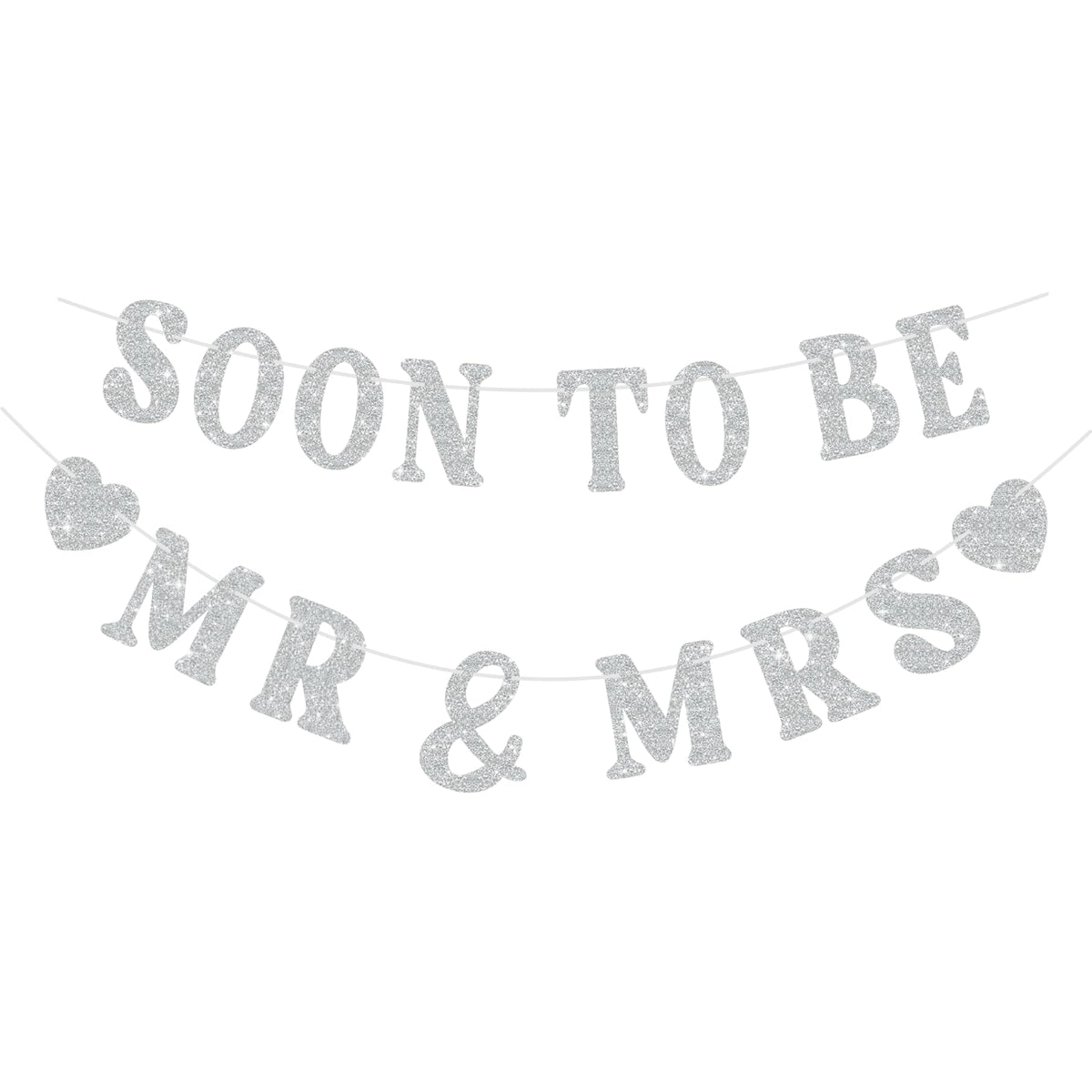 Soon To Be Mr & Mrs Banner for Bridal Shower Decorations, Pre-Strung Silvery Glitter Engagement Banner, Wedding Decorations for Home Party Mantle Hanging Sign Couples Shower Decorations