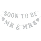 Soon To Be Mr & Mrs Banner for Bridal Shower Decorations, Pre-Strung Silvery Glitter Engagement Banner, Wedding Decorations for Home Party Mantle Hanging Sign Couples Shower Decorations