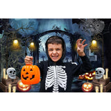 Halloween Backdrop 7x5ft Graveyard Gate Skeleton Pumpkin Full Moon Cemetery Banner Party Decoration