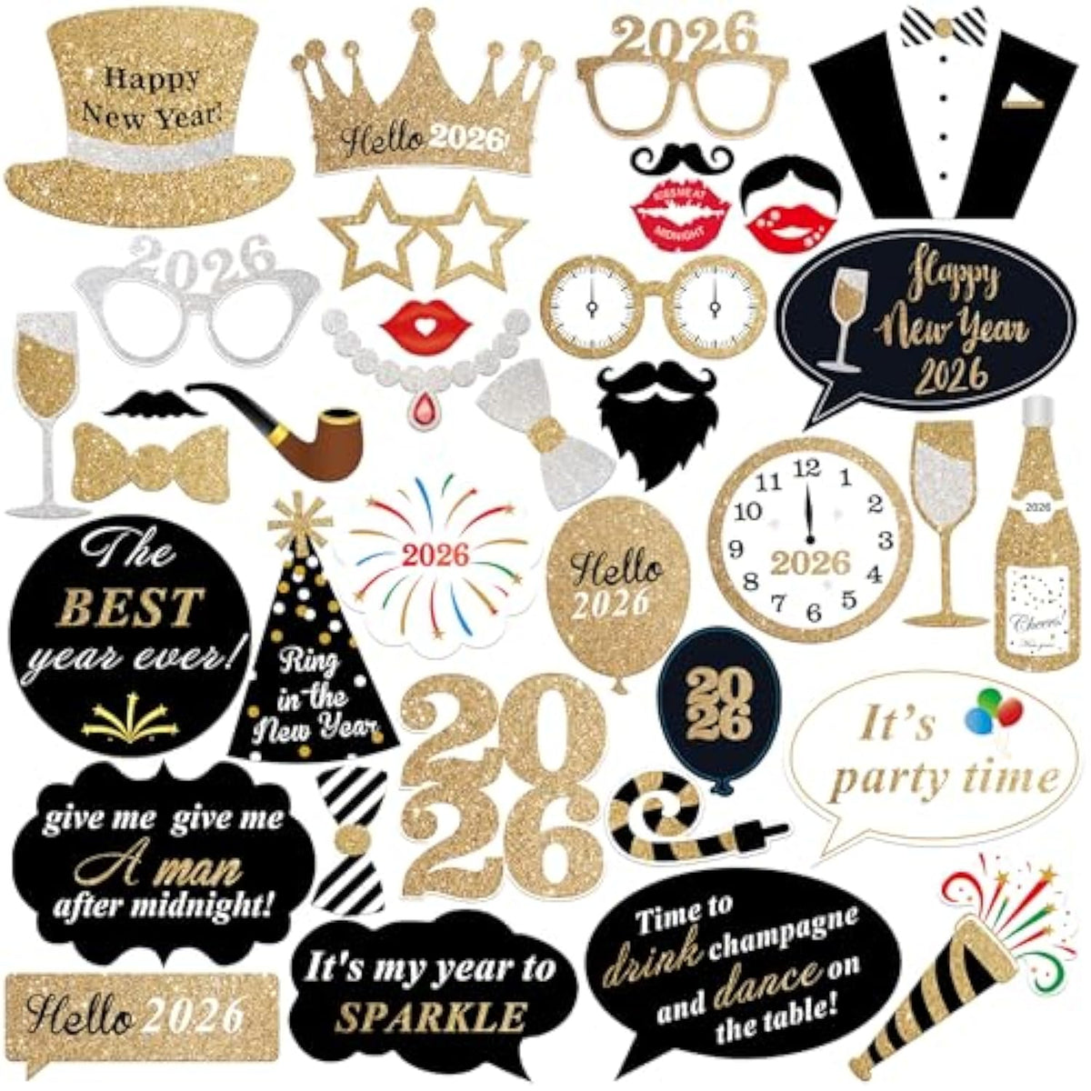 35Pc New Year 2026 Photo Booth Props NYE Party Decorations