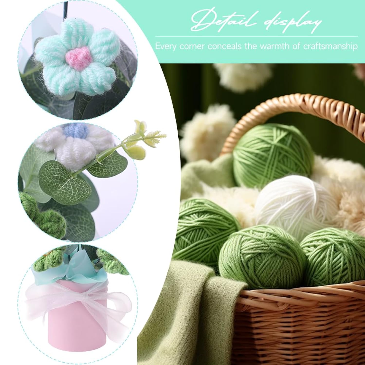 Crochet Flower Bouquet: Artificial Knitted Woven Flowers For Anniversaries Teachers Day Weddings Offices Home Decorations (Green)