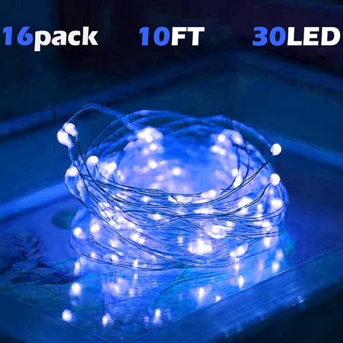 16 Pack Battery Operated LED Fairy Lights 10FT 30 LED Copper Wire String Lights IP65 Waterproof Mason Jar Lights Bendable Twinkle Lights for Indoor Outdoor Christmas Wedding Party Camping Decor
