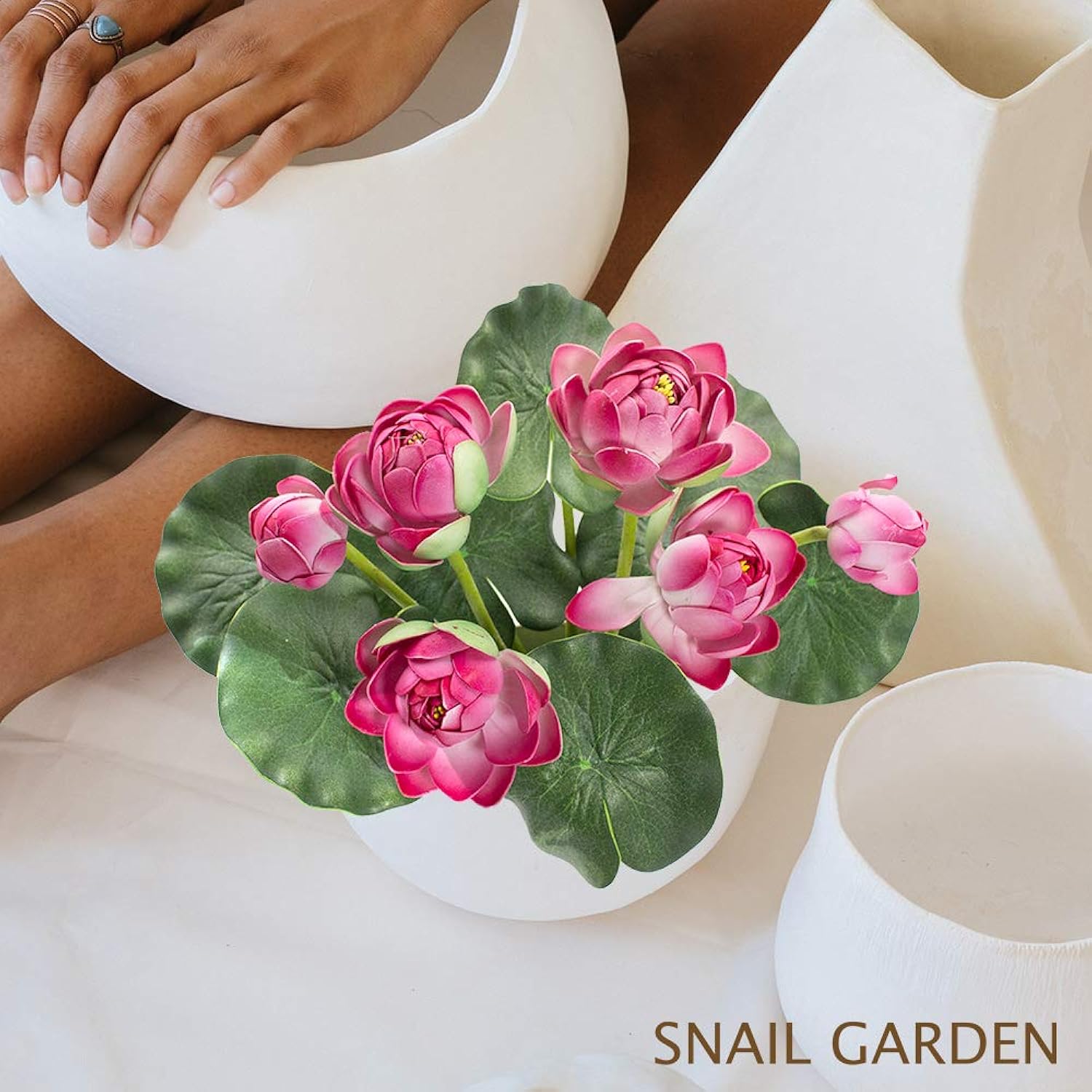 2 Bouquets Artificial Lotus Flowers, Real-Touch Water Lily Simulation Tabletop Flower For Party, Home Office Arrangements Indoor Outdoor Decoration