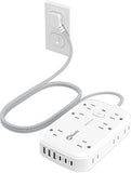 Surge Protector Power Strip 12 Outlets 6 USB Ports 3 USB C 5FT Flat Extension Cord 2100J White