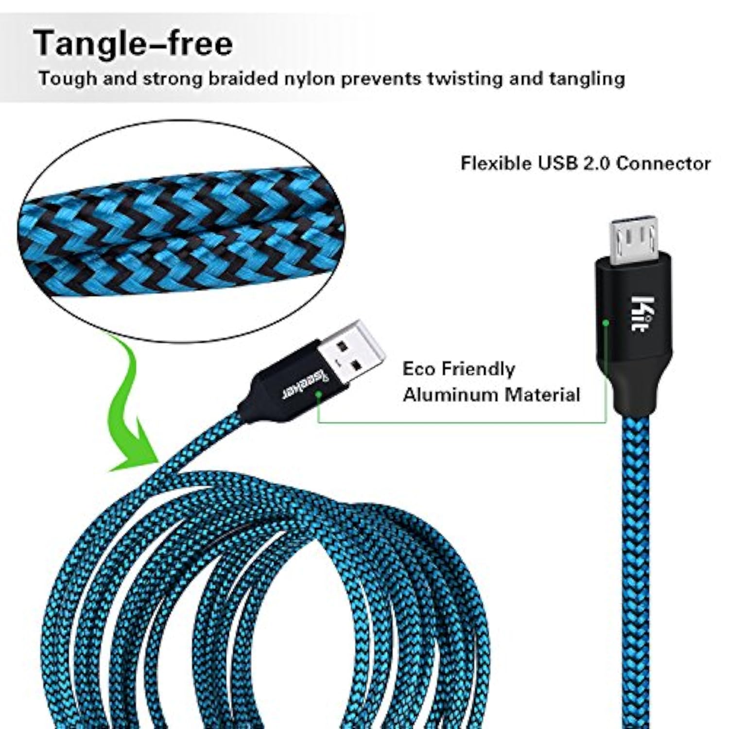 Micro Usb Charger Cable, [15 Ft] Durable Extra Long Usb 2.0 Charge Cord Compatible For Android/Windows/Smartphones/Samsung/Htc/Motorola/Nokia/Lg/Tablet And More(Blue)