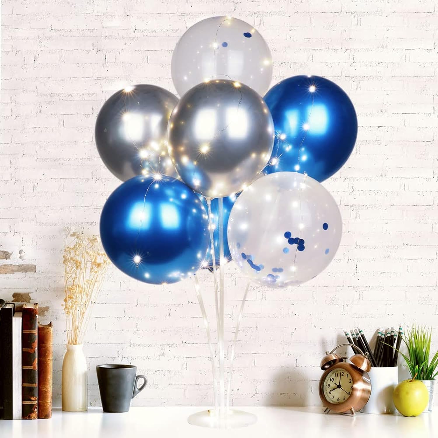 2 Set Table Balloon Stand Kit With Lights, Balloon Centerpieces For Tables Include 16 Latex Confetti Balloons, Christmas Centerpieces Tables Decorations For Birthday, Weddings, Anniversary
