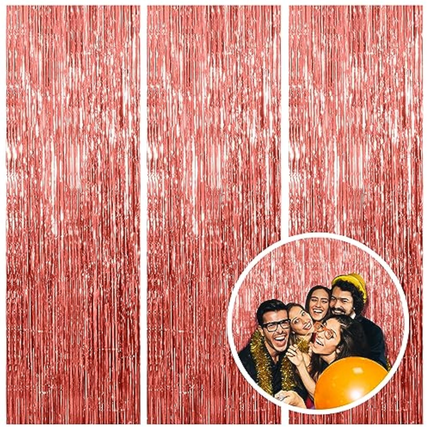 Rose Gold Party Decor 3 Pack - Bachelorette & Birthday Backdrop - Foil Fringe Tinsel Streamers - Christmas, Graduation & Baby Shower Party Decorations