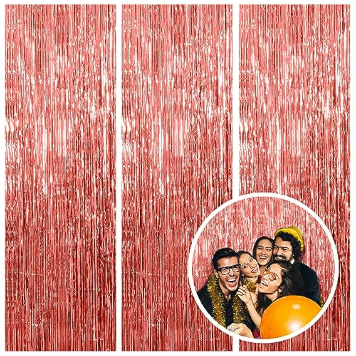 Rose Gold Party Decor 3 Pack - Bachelorette & Birthday Backdrop - Foil Fringe Tinsel Streamers - Christmas, Graduation & Baby Shower Party Decorations