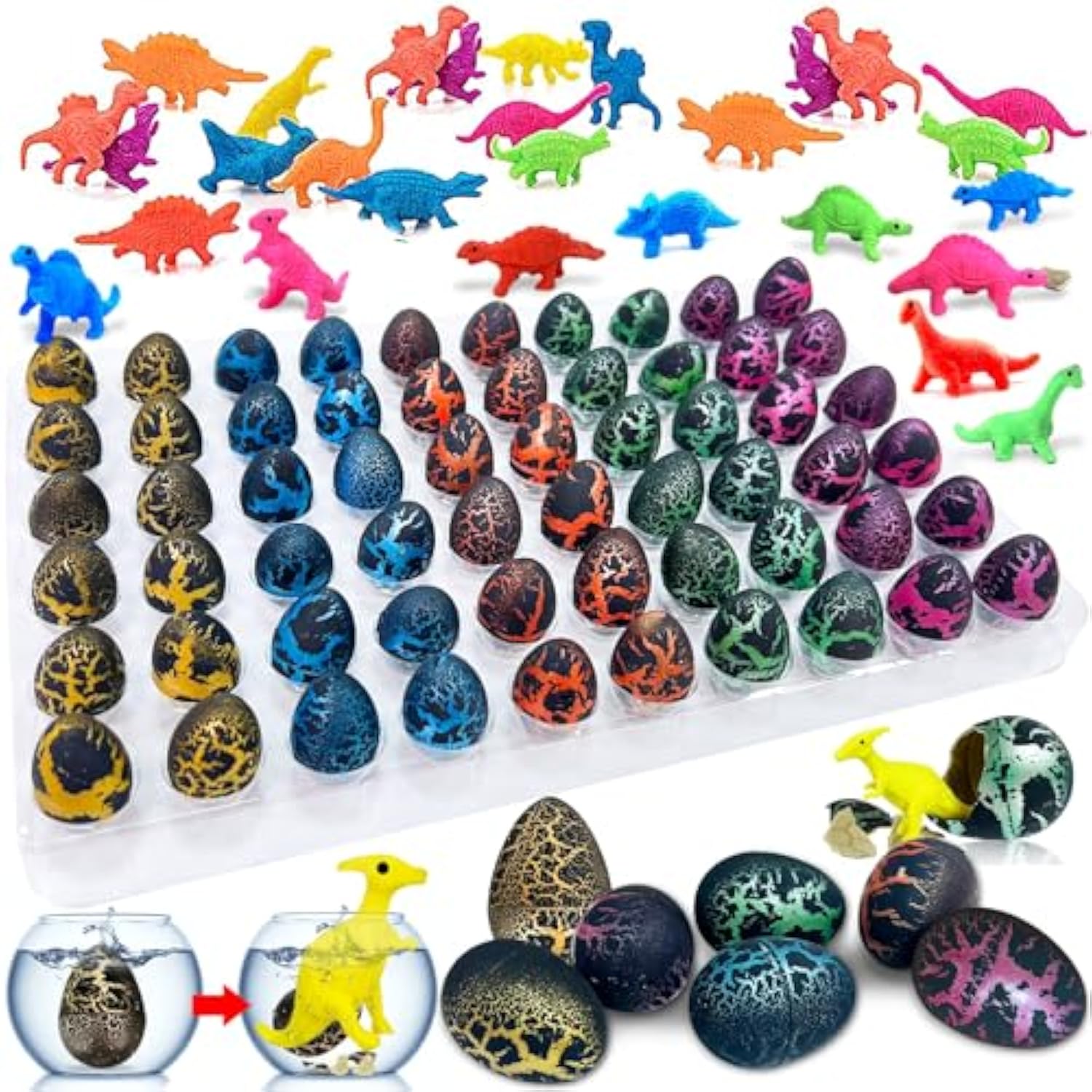 60 Pcs Hatching Dinosaur Eggs Party Favors For Kids Toddlers, Novelty Grow In Water Dino Eggs With Toys Inside Birthday Gifts Goodie Bag Stuffers, Treasure Box Prize For Classroom, Pinata Fillers