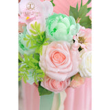 7 Inch Artificial Flowers Wedding Bouquets For Bridesmaid, Set Of 4, Mint Green & Pink Bride Tossing Bouquet For Rustic Wedding Ceremony Bridal Shower Rehearsal Dinner Vintage Party