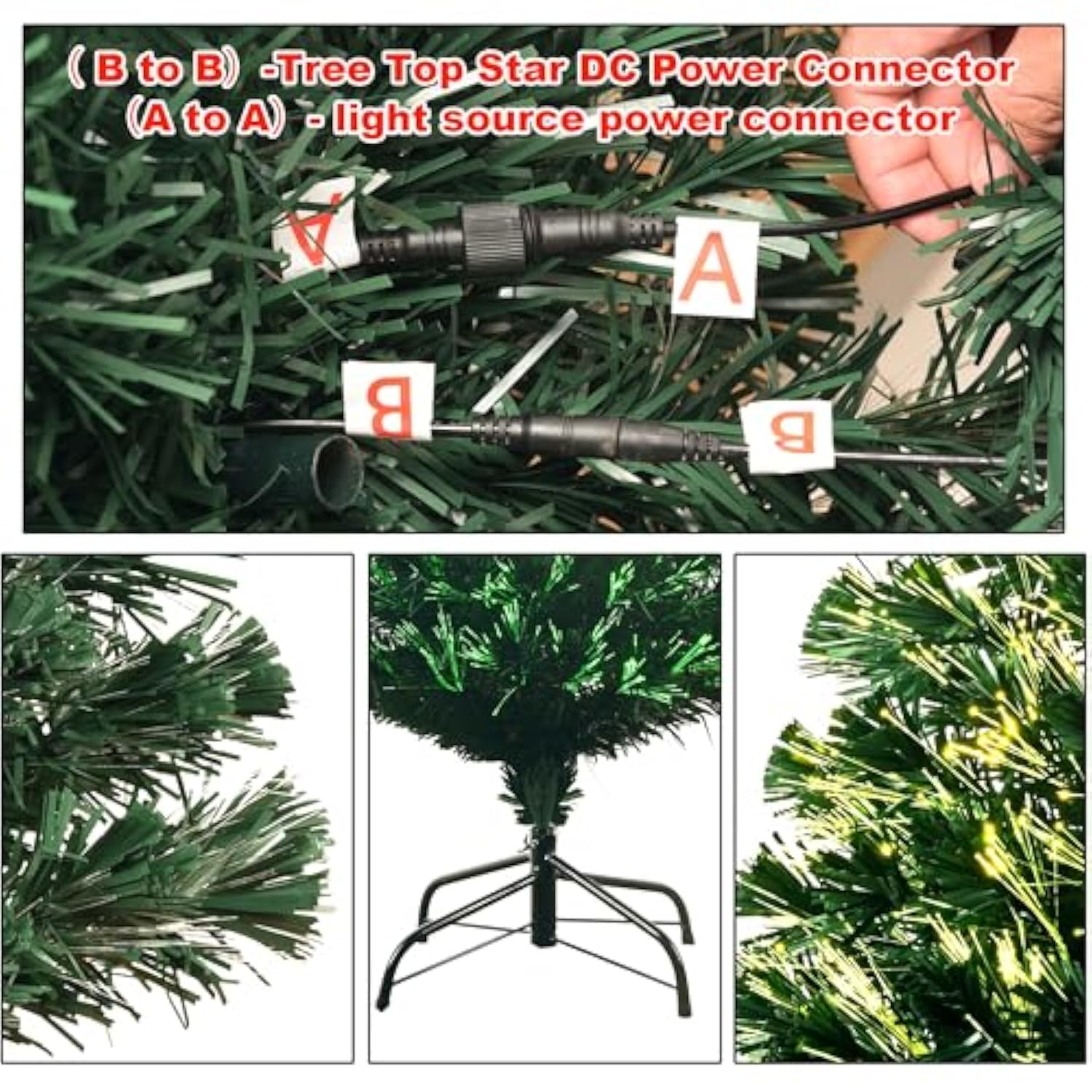 5Ft Pre-Lit Fiber Optic Christmas Tree With Lighted Star, Pvc & Iron Construction, Green Artificial Christmas Tree With 195 Branch, Indoor Christmas Decorations, Holiday Home Xmas Decoration
