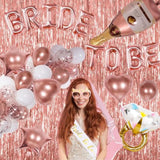 Bachelorette Party Decorations, Rose Gold Bride To Be Decorations With Bride Balloons, Sash, Veil, Tinsel Backdrop For Bridal Shower Decor