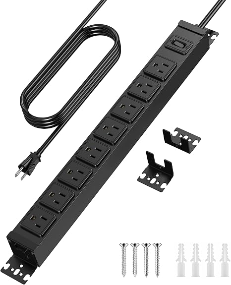 Metal 360° Rotating Power Strip 8 Outlets 1200J Surge Protector 6FT Black