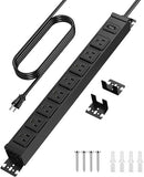 Metal 360° Rotating Power Strip 8 Outlets 1200J Surge Protector 6FT Black