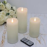3 Pack Flickering Flameless Candles Battery Operated With Timer, 3D Moving Flame Last 1000+ Hours, Ivory Real Wax Electric Led Pillar Candle For Wedding Christmas Decorations