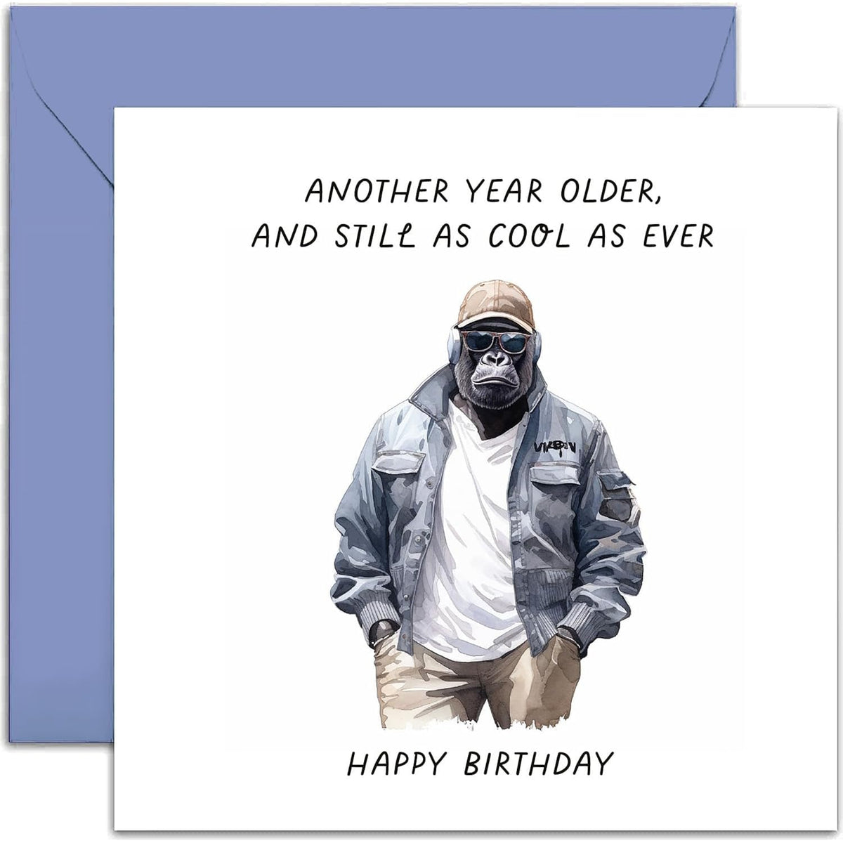 Old English Co. Funny Birthday Card For Men - 'Cool As Ever' Gorilla Birthday Card For Him - Humorous Birthday Card For Brother, Son, Dad, Grandad - Birthday Joke Card For Men | Blank Inside Envelope