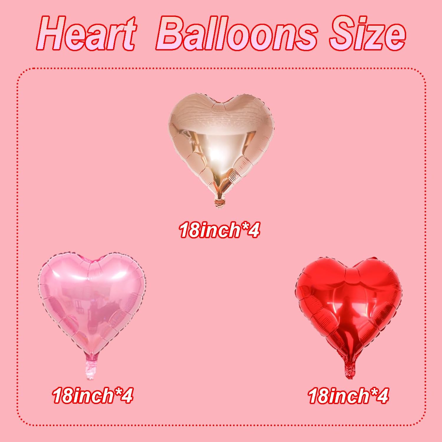 Heart Balloons Pack Of 12 - Red Heart Balloon Rose Gold Balloon Pink Ballons Heart Shaped Foil Balloons For Valentines Day Wedding Engagement Party Decorations