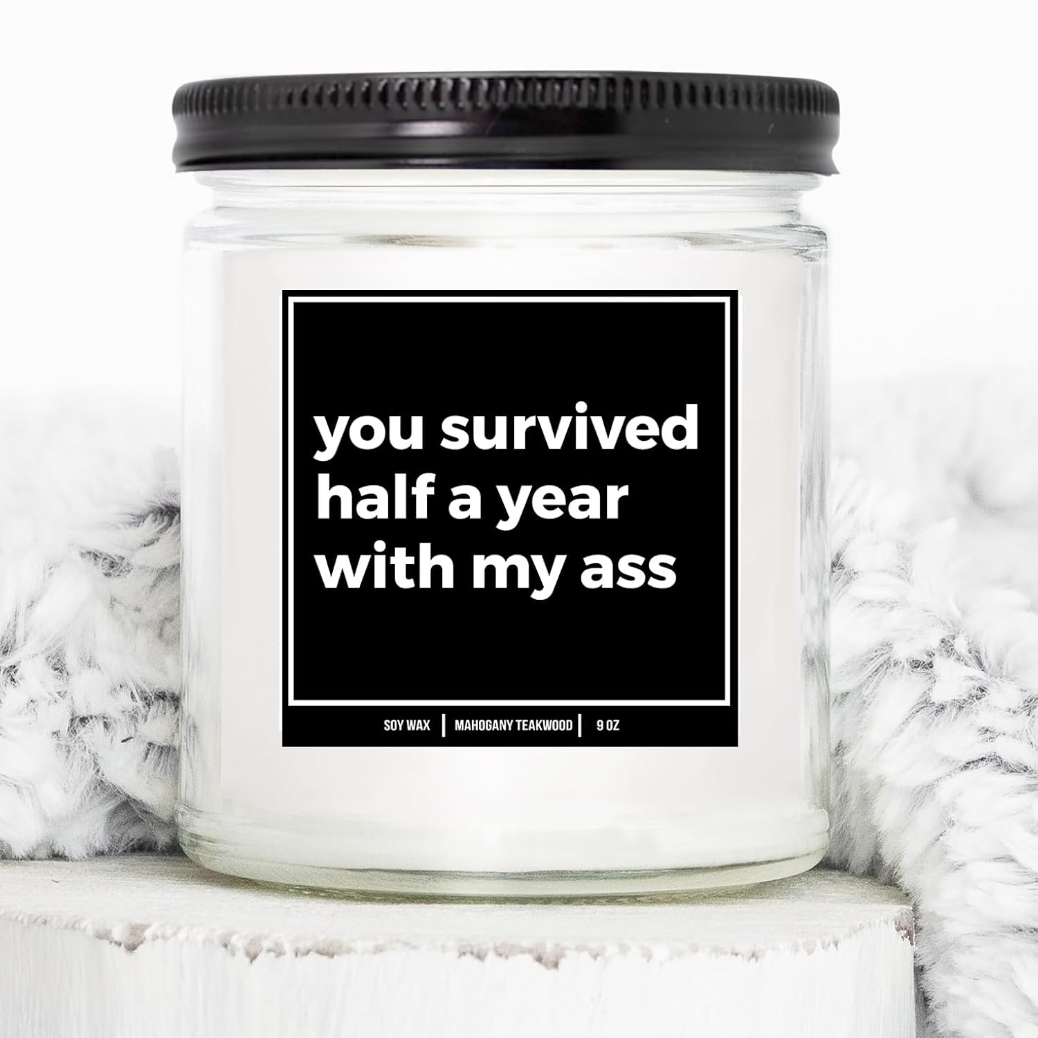 You Nique Designs 6 Month Anniversary Present - 9Oz Candle Gifts For Monthly Anniversaries - 6 Month Anniversary Candle For Boyfriend, Girlfriend - 6 Months Gift Ideas (Mahogany Teakwood)