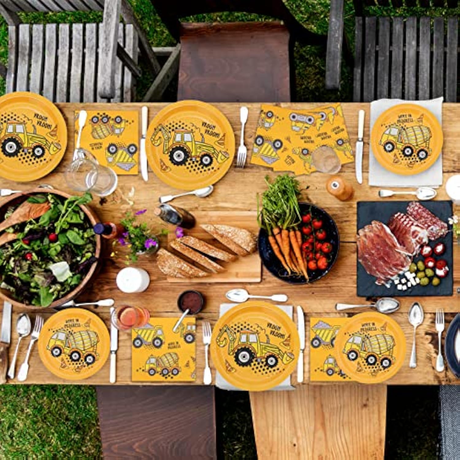 60 Pcs Construction Birthday Party Plates And Napkins Kit, Construction Theme Tableware Set Dump Truck Party Table Decorations Supplies, Disposable 9'' And 7'' Paper Plates, Napkins, Serves 20