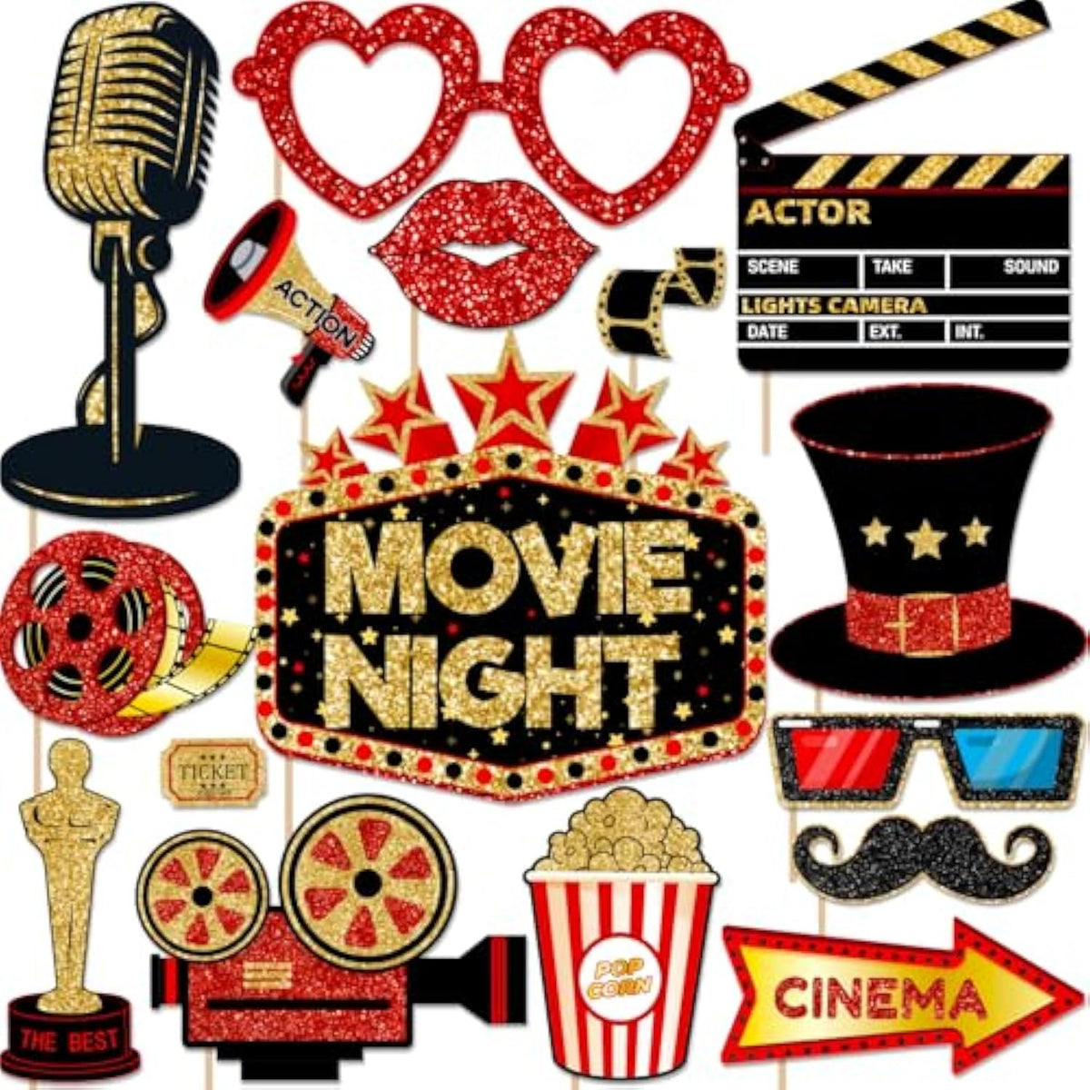 Movie Night Supplies Photo Booth Props Hollywood Photobooth Props For Movie Theater Themed Red Carpet Birthday Party Favors Supplies