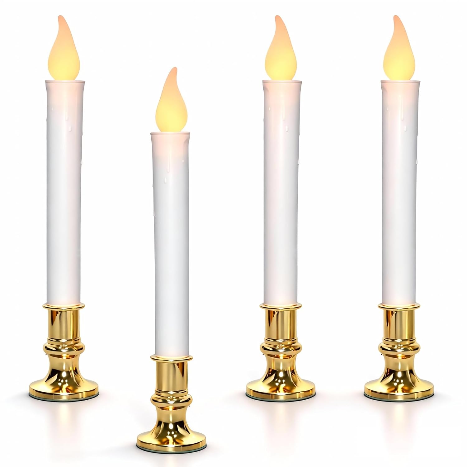 Battery Operated Christmas Window Candles, Set Of 4 With Timer | 9" Flickering Led Candles,Valentines Day Decorations,6/18H Auto On/Off