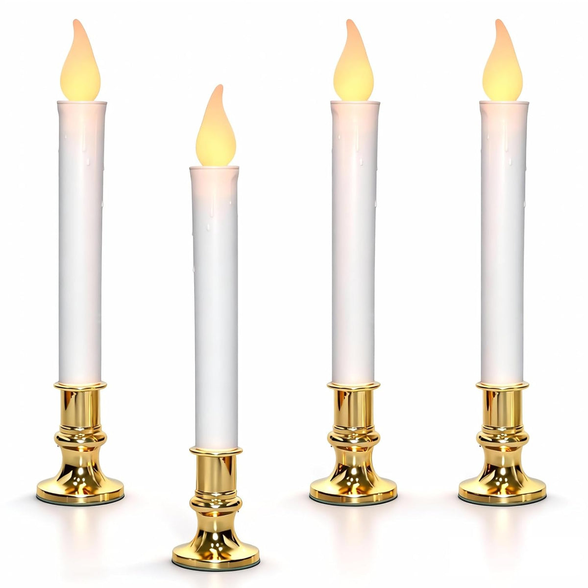 Battery Operated Christmas Window Candles, Set Of 4 With Timer | 9" Flickering Led Candles,Valentines Day Decorations,6/18H Auto On/Off