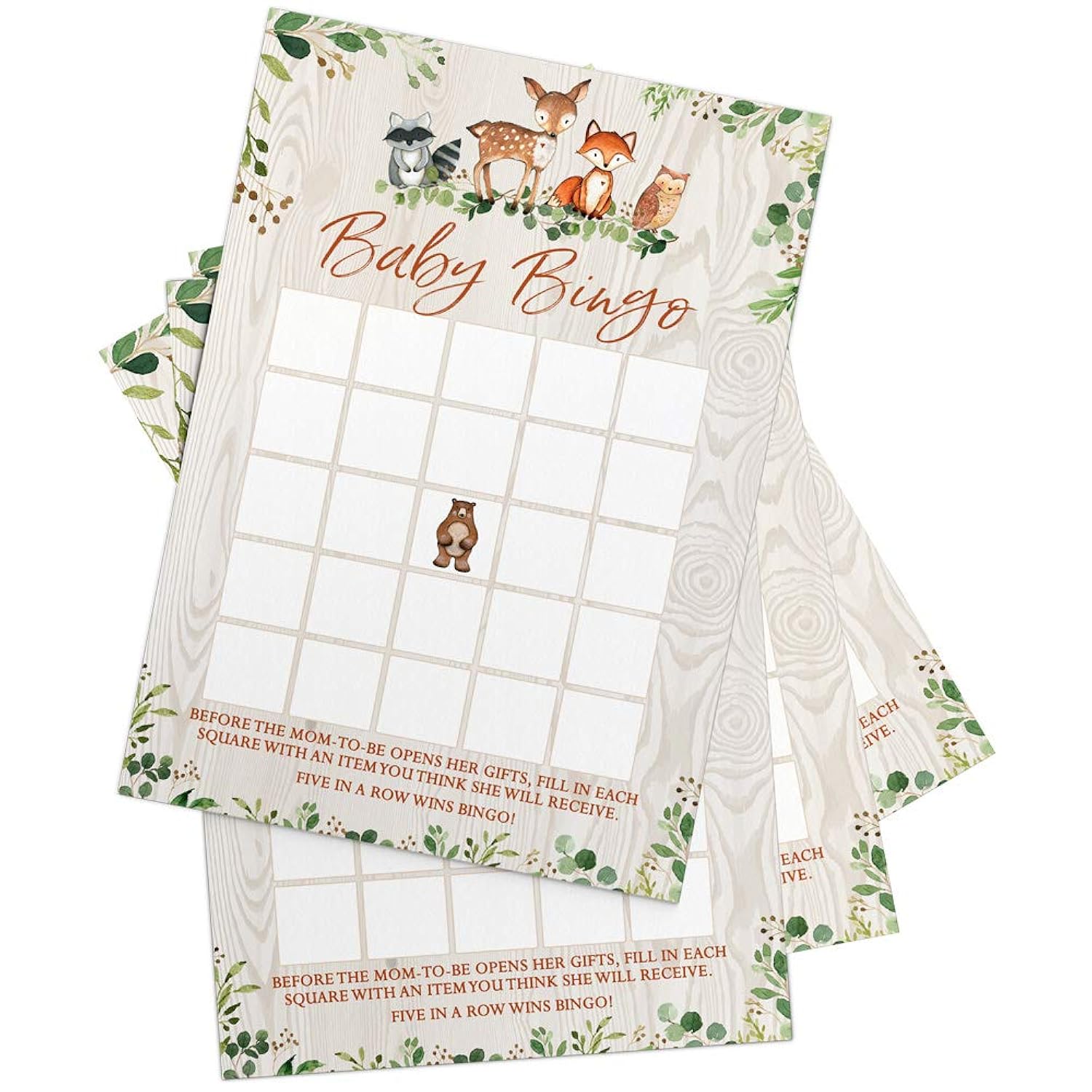 Woodland Baby Shower Game - Baby Bingo, Set Of 50