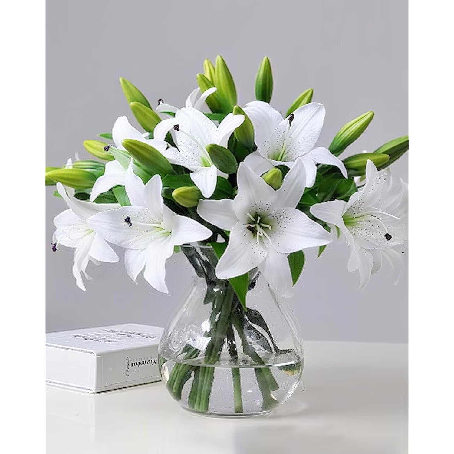 9Pcs Artificial Lily Flowers Faux Bouquets Tiger Lilies Flowers For Home Wedding Arrangement Easter Decor White S