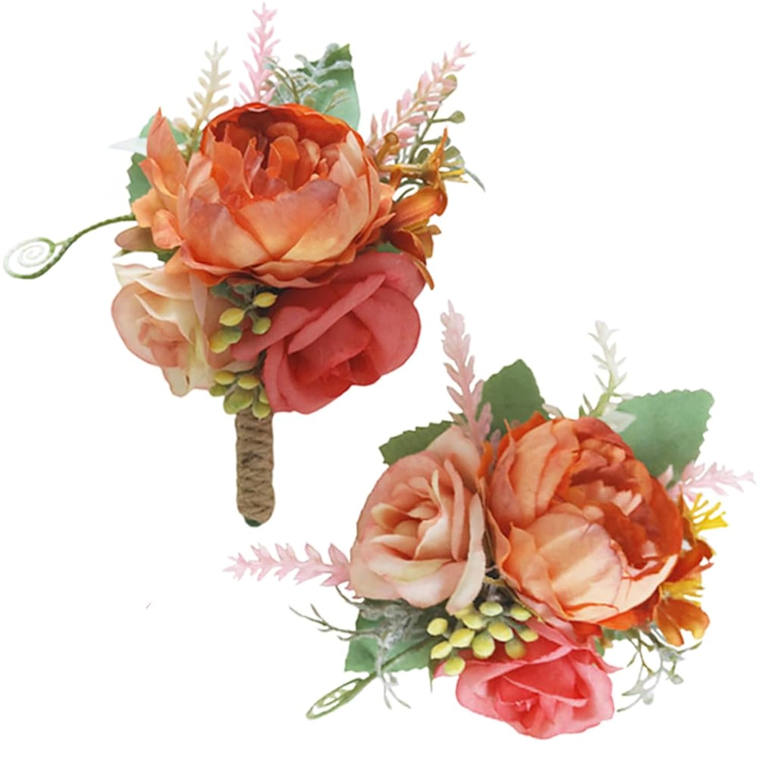 Wrist Corsage And Boutonniere Set For Wedding Prom Party Homecoming Celebration Artificial Flower Accessories Suit Decor 2 Pieces-Orange+Pink+Light Red
