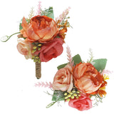 Wrist Corsage And Boutonniere Set For Wedding Prom Party Homecoming Celebration Artificial Flower Accessories Suit Decor 2 Pieces-Orange+Pink+Light Red