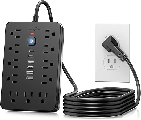 Flat Plug Surge Protector Power Strip 11 Outlets 6 USB Ports 2 USB C 6FT Extension Cord 17 in 1